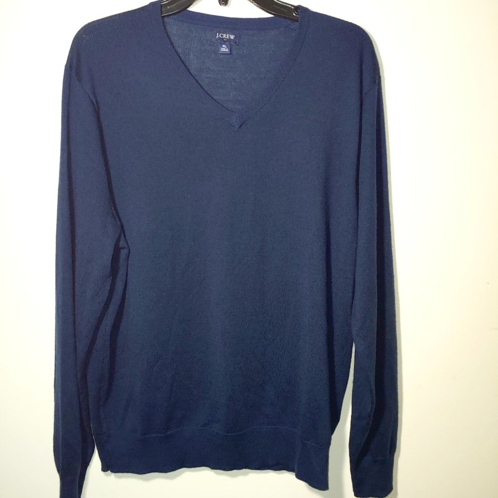 J. Crew Factory Wool Blend V-Neck Long SLeeve Pullover Size XL  Navy Blue